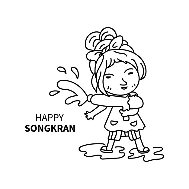 happy songkran festival line art