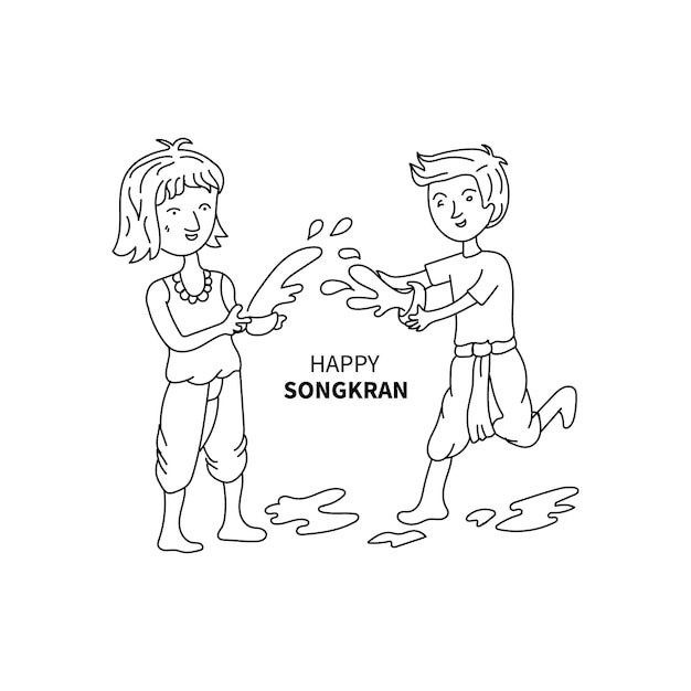 happy songkran festival line art