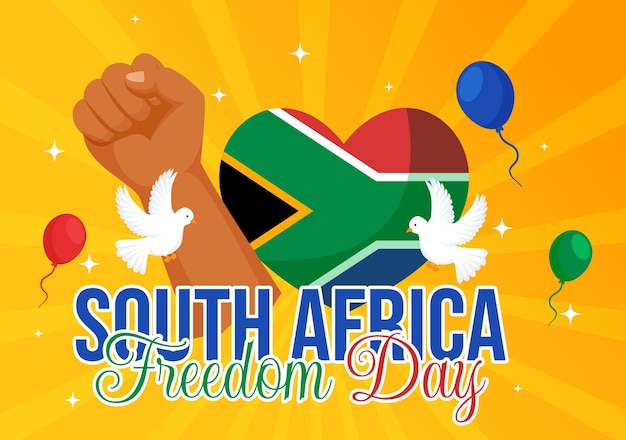 Happy south africa freedom day vector illustration on 27 april with waving flag and ribbon