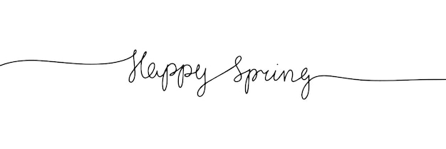 Happy Spring line art text banner Handwriting spring short phrase in one line continuous style