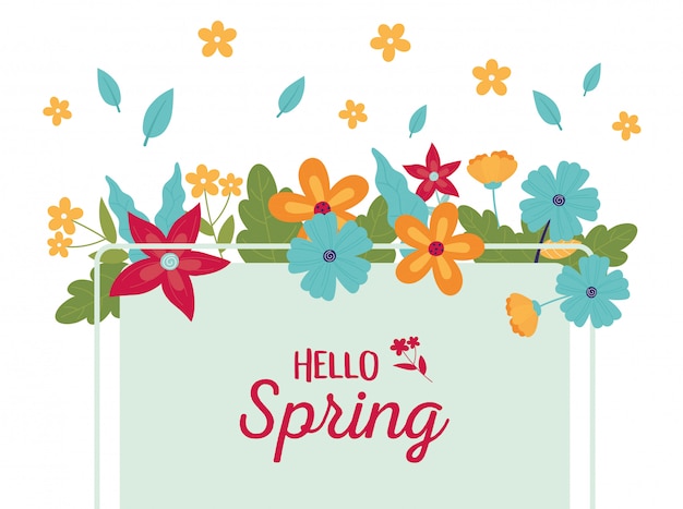 Vector happy spring season flowers frame leaves decoration