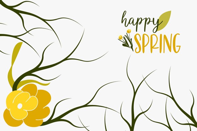 Vector happy spring with flower and tree branch background