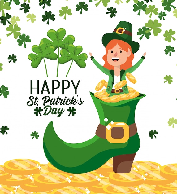 Happy st patrick celebrazione e donna dentro lo stivale