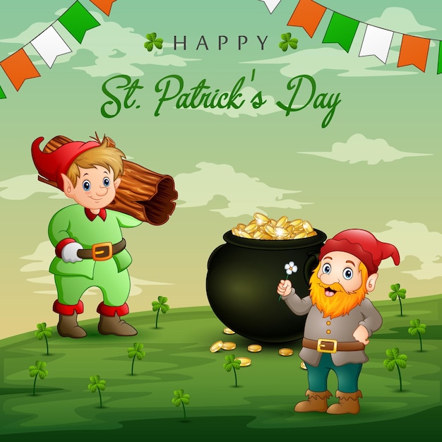 Happy st patrick's day-achtergrond met twee schattige dwergen