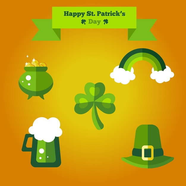 Happy St. Patrick&#39;s Dayフラットなアイコンセット