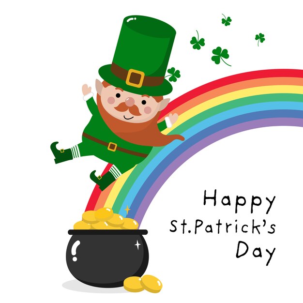 Cartolina d'auguri di felice giorno di san patrizio con leprechaun.