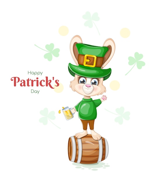 Happy St Patrick's Day-kaart met bunny bierpul en vat