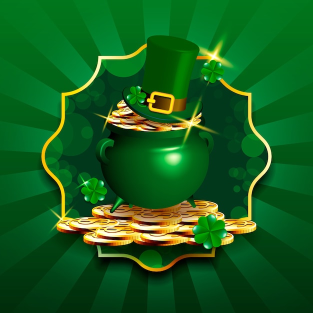 Vector happy st. patrick's day stack of coins and leprechaun's hat