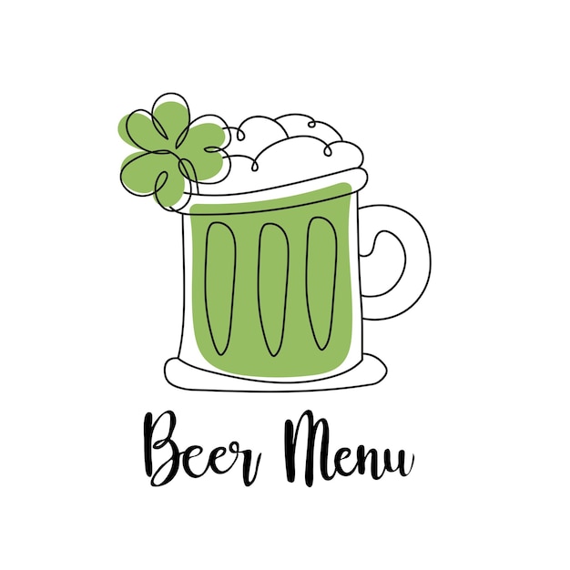 Happy St Patricks day. Beer. For Restaurant Menu Card Design. Menu Template on Patricks Day. Vector illustration