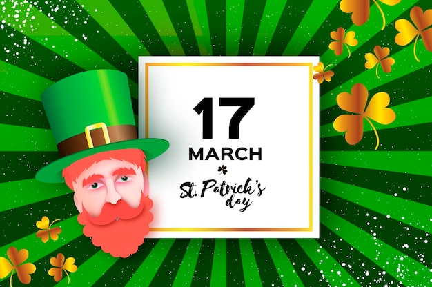 С Днем Святого Патрика Поздравительная открытка в стиле вырезки из бумаги Лепрекон Шемрок Лист клевера Ирландский эльф