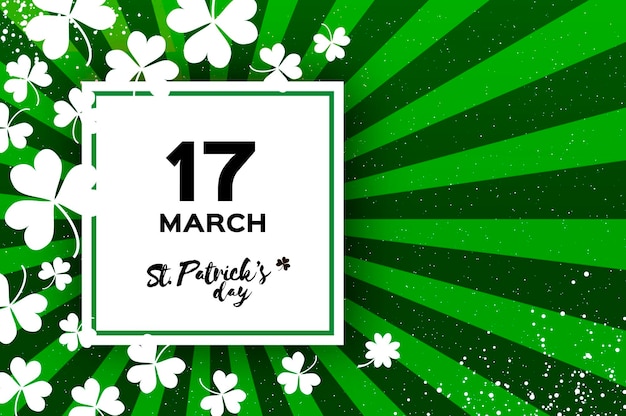 С Днем Святого Патрика Поздравительная открытка Трилистник лист клевера Ирландские весенние праздники Зеленый фон