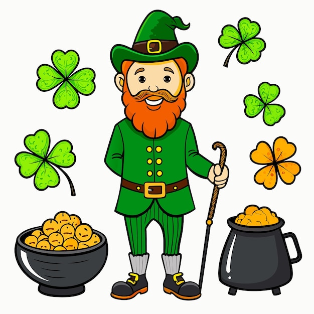 Happy st patricks day hand drawn mascot cartoon character sticker icon concept isolated illustration