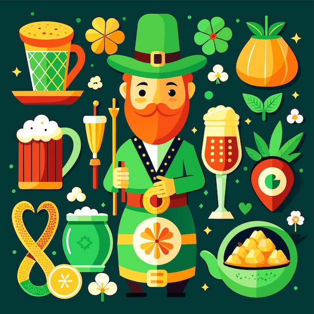 Vector happy st patricks day hand drawn mascot cartoon character sticker icon concept isolated illustration