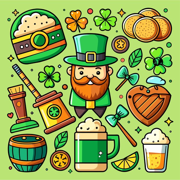 Vector happy st patricks day hand drawn mascot cartoon character sticker icon concept isolated illustration