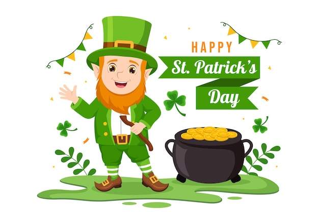 Happy St Patricks Day Illustration with Leprechauns and Shamrock in Hand Drawn Templates