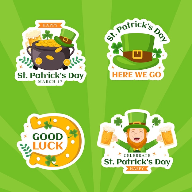 Happy St Patricks Day Label Flat Cartoon Hand getekende sjablonen achtergrond illustratie