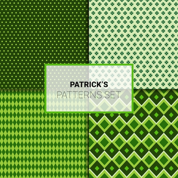 Happy St. Patricks Day Seamless Patterns Set Green Ornaments Background