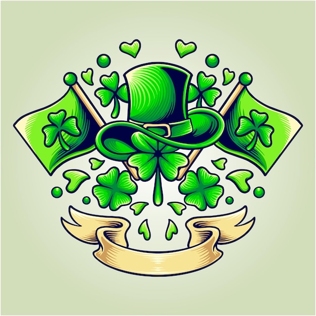 Happy st patricks flag with vintage vector illustrations for your work logo merchandise tshirt stickers and label designs poster greeting cards advertising business company or brands