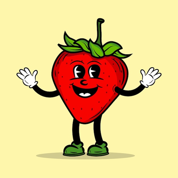 Happy strawberry character Cartoon vector Illustration