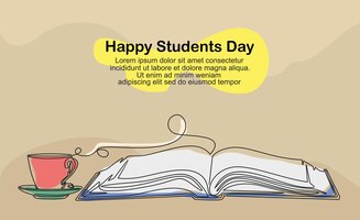 Happy students day! continuous one single line drawing of book.
