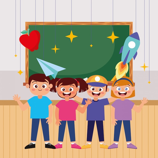 Happy students smiling waving hand at school