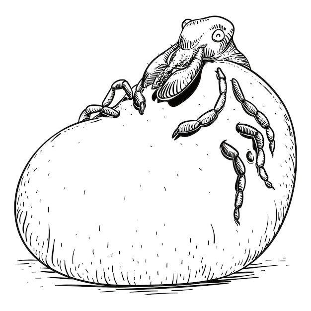 Happy and stuffed tick with its body full of blood Illustration in hand drawn style