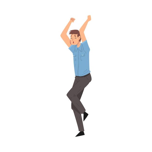 Happy successful man raising his arms up celebrating success and victory vector illustration