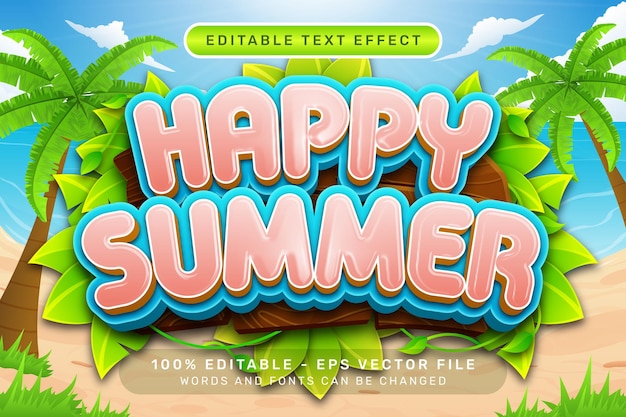 happy summer 3d tekst effect en bewerkbaar tekst effect met een strand achtergrond