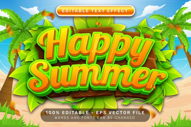 happy summer 3d text effect and editable text effect with a beach background