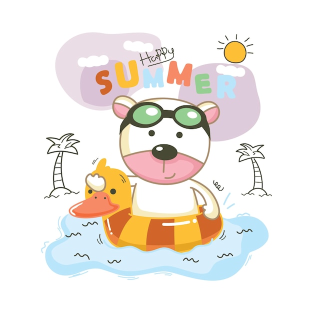 Vector happy summer bear funny animal cartoon