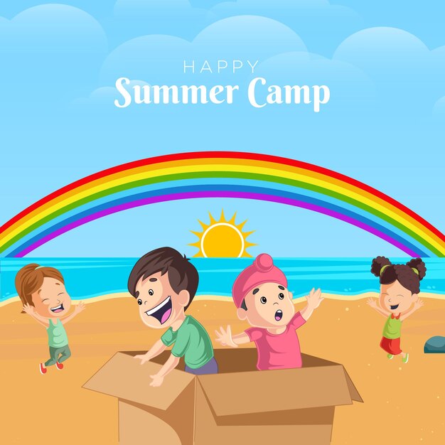 Happy summer camp banner design template