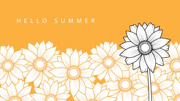 Happy summer day background with sun flower