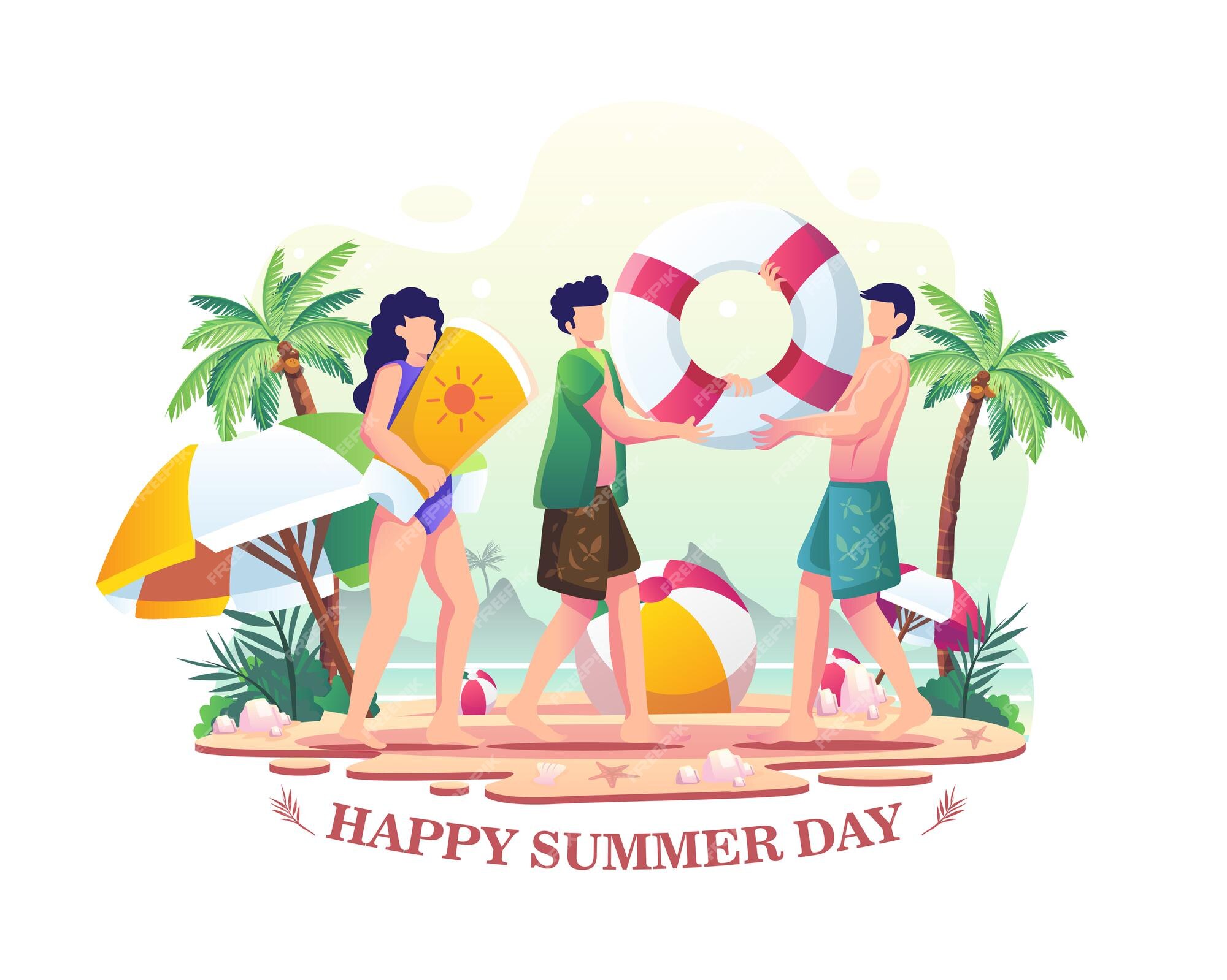 Happy Summer Time on Beach Illustration 2490345 Vector Art at Vecteezy