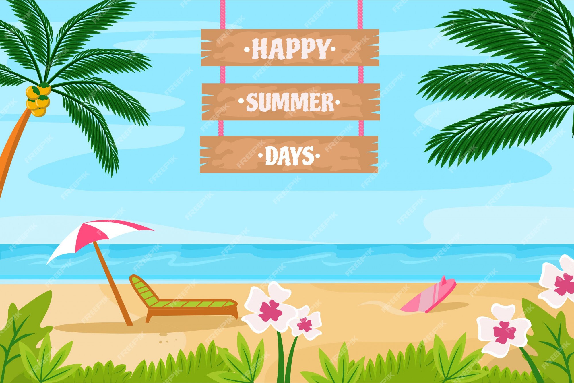 Happy Summer Time on Beach Illustration 2490345 Vector Art at Vecteezy