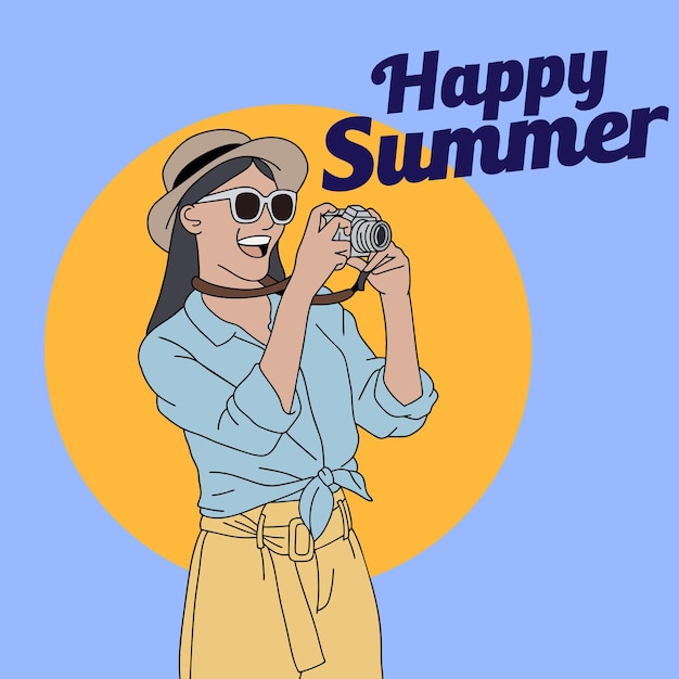 Vector happy summer days girls artwork vector illustration 16