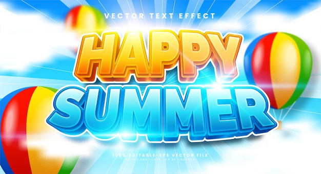 여름 이벤트를 축하하기에 적합한 행복한 여름 편집 가능한 텍스트 효과