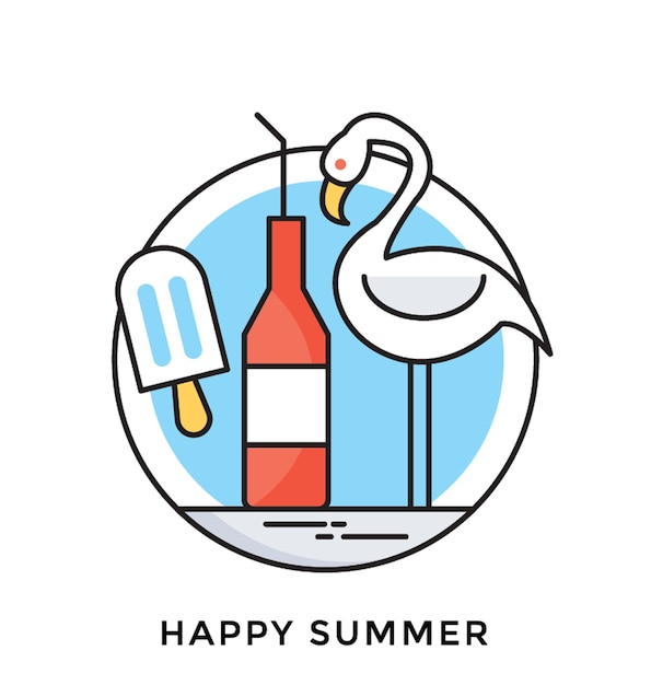 Happy summer flat vector icon