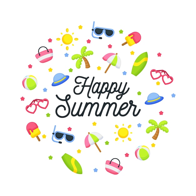 Happy summer greeting with elements composition