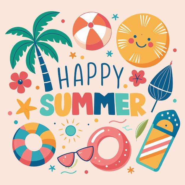 Vector happy summer illustration with colorful elements