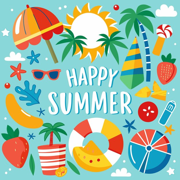 Vector happy summer illustration with icons
