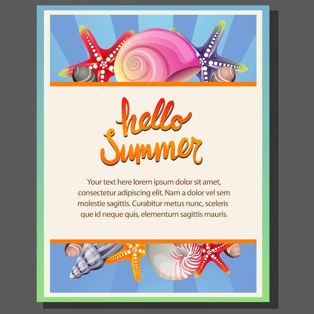 Vector happy summer poster with sea shell