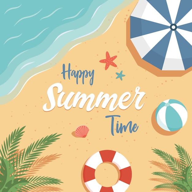 Happy summer time background with text space. Summer vacation flat poster concept.