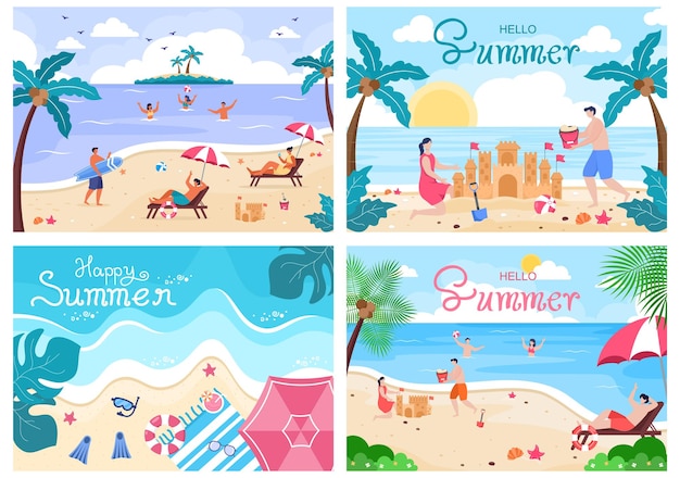 Happy Summer Time in Beach Illustration