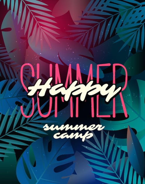 Vector happy summer time and camp poster traveling template poster illustration