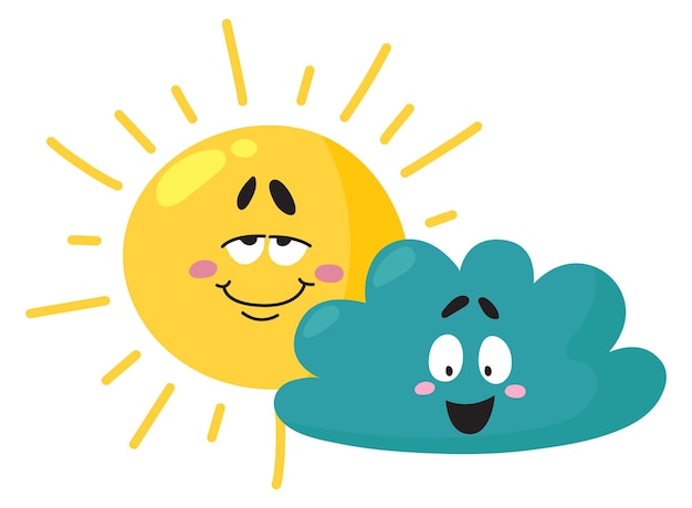 행복한 태양과 구름 귀여운 날씨 아이콘