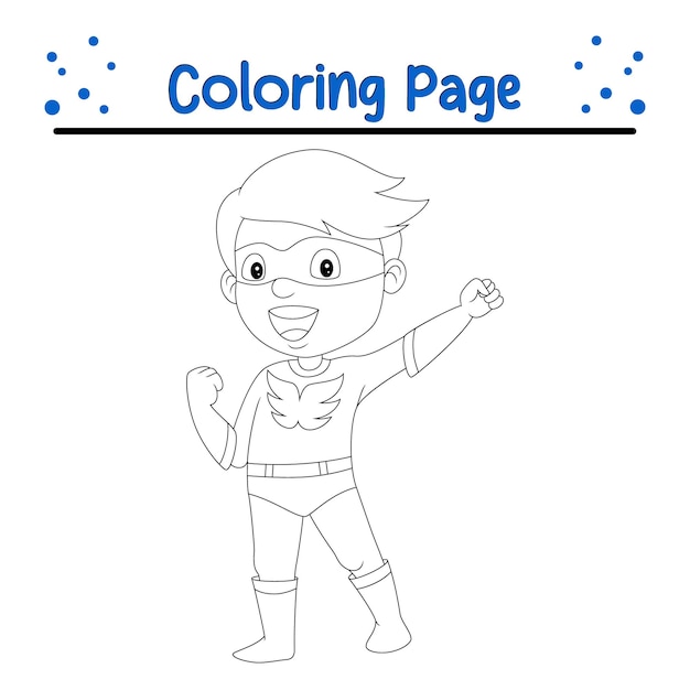 Vector happy superhero boy posing coloring page