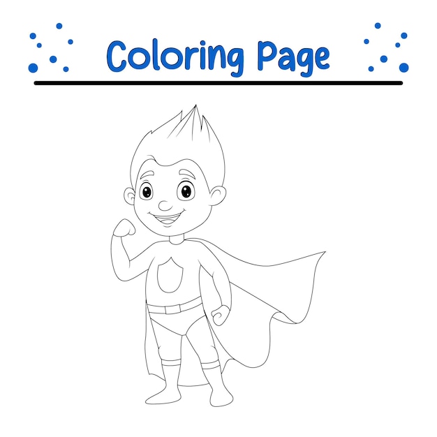 Vector happy superhero boy posing coloring page