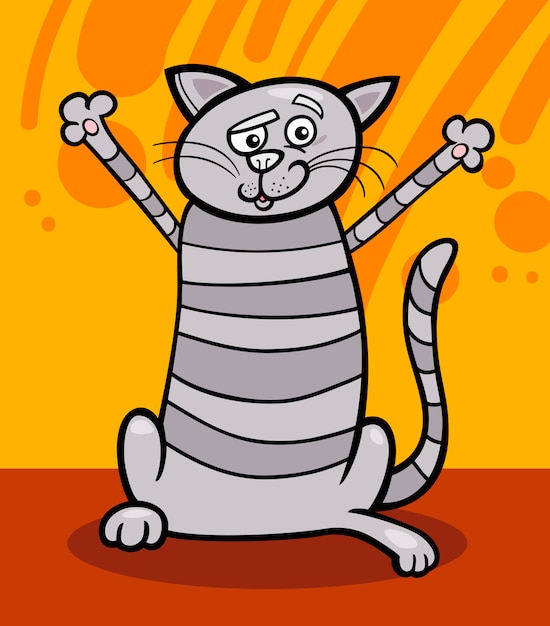 happy tabby cat cartoon illustration