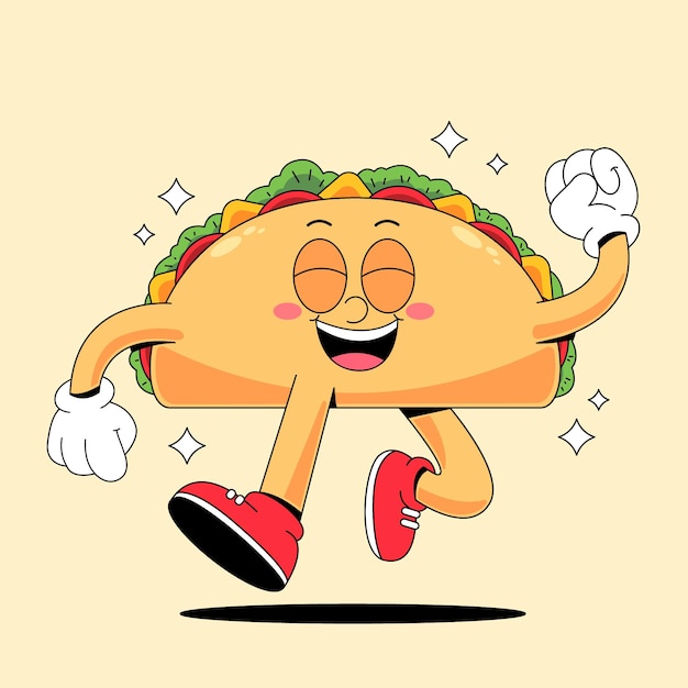 Happy Taco Character Walking and Smiling