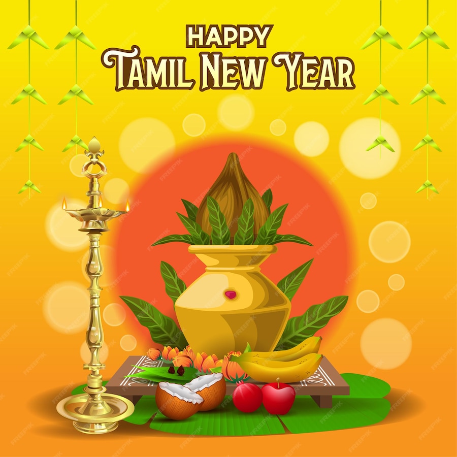 Premium Vector Happy tamil new year greetings with traditional ritual